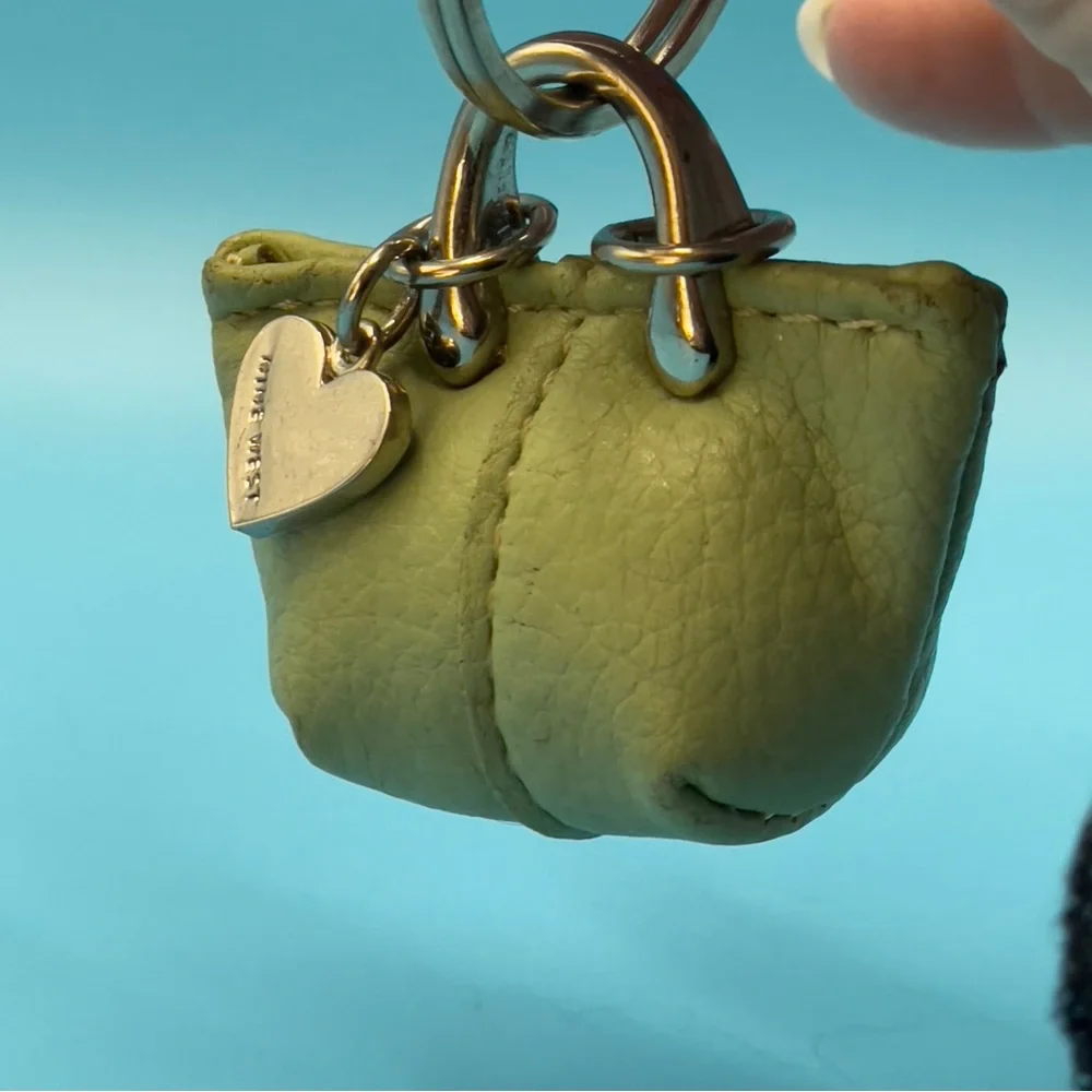 Vintage Nine West Mini Leather Purse Bag Charm Keychain Sage Green Heart Tag Y2K - Picture 5 of 9